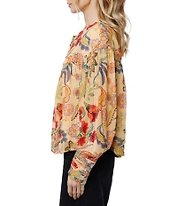 CIEBON Milena Floral Metallic Jacquard Georgette Split Neck Flowy Fit Top