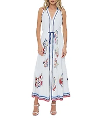 CIEBON Neena Butterfly Printed Halter V-Neck Sleeveless Twill A-Line Maxi Dress