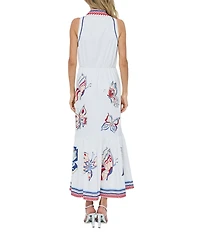 CIEBON Neena Butterfly Printed Halter V-Neck Sleeveless Twill A-Line Maxi Dress