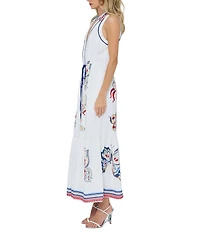 CIEBON Neena Butterfly Printed Halter V-Neck Sleeveless Twill A-Line Maxi Dress