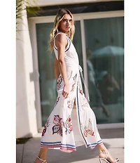 CIEBON Neena Butterfly Printed Halter V-Neck Sleeveless Twill A-Line Maxi Dress
