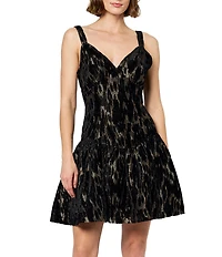 CIEBON Nova Sweetheart Neck Sleeveless Metallic Velvet Burnout Mini Dress