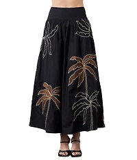 CIEBON Nuri Palm Tree Cotton Poplin Embroidered High Waist Maxi Coordinating Skirt