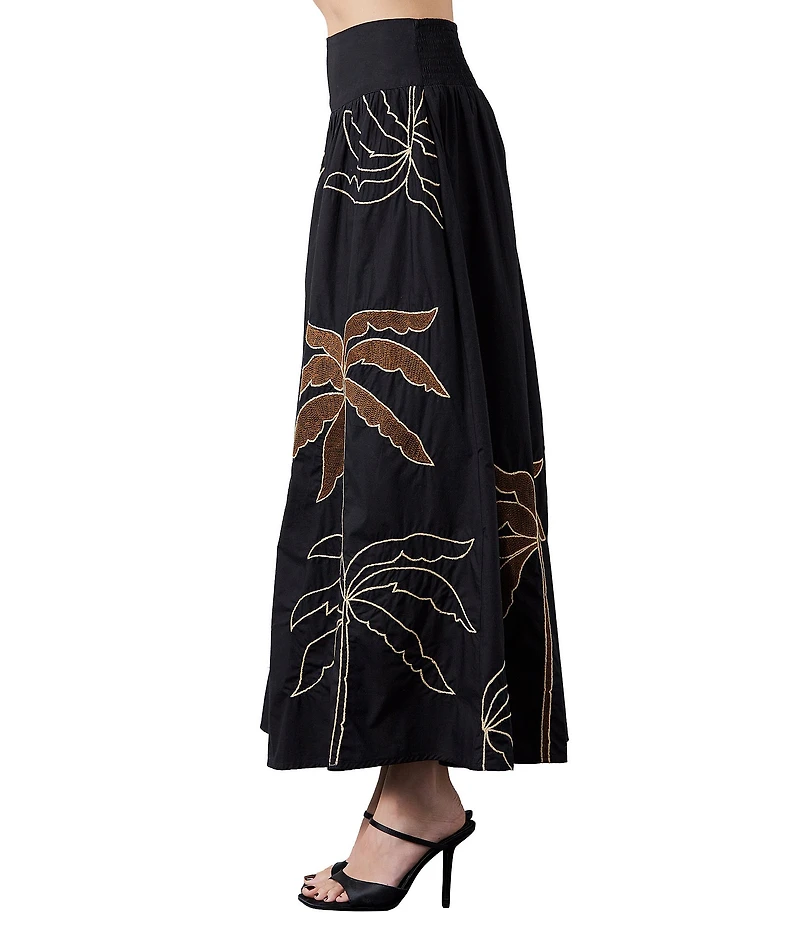 CIEBON Nuri Palm Tree Cotton Poplin Embroidered High Waist Maxi Coordinating Skirt