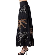 CIEBON Nuri Palm Tree Cotton Poplin Embroidered High Waist Maxi Coordinating Skirt