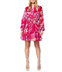 CIEBON Nylah Mandarin Collar Long Sleeve Printed Mini Dress