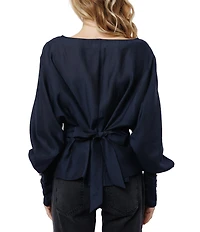 CIEBON Pera Woven Boat Neck Pleated Batwing Sleeve Top