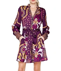 CIEBON Petite Size Antonella Printed V-Neck Long Sleeve Mini Dress