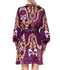 CIEBON Petite Size Antonella Printed V-Neck Long Sleeve Mini Dress