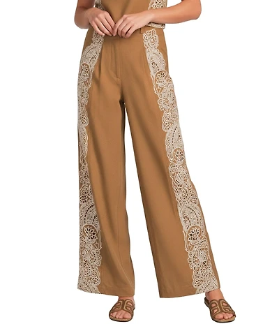 CIEBON Petite Size Celena Cutwork Embroidered High Rise Wide Leg Coordinating Pants