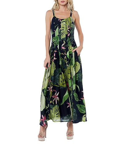 CIEBON Petite Size Dorothy Tropical Printed Voile Square Neck Sleeveless Maxi Dress