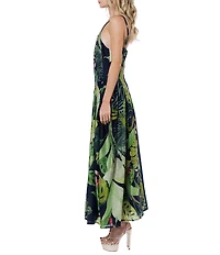 CIEBON Petite Size Dorothy Tropical Printed Voile Square Neck Sleeveless Maxi Dress