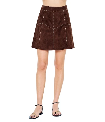 CIEBON Petite Size Eris Faux Suede Piping Trim A-Line Mini Skirt
