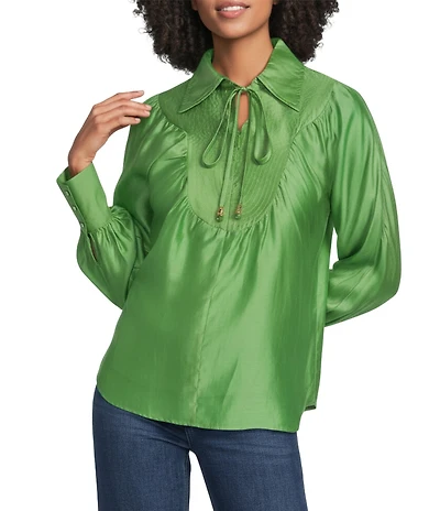 CIEBON Petite Size Georgina Split V-Neck Long Sleeve Tencel Voile Top