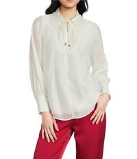 CIEBON Petite Size Georgina Split V-Neck Long Sleeve Tencel Voile Top