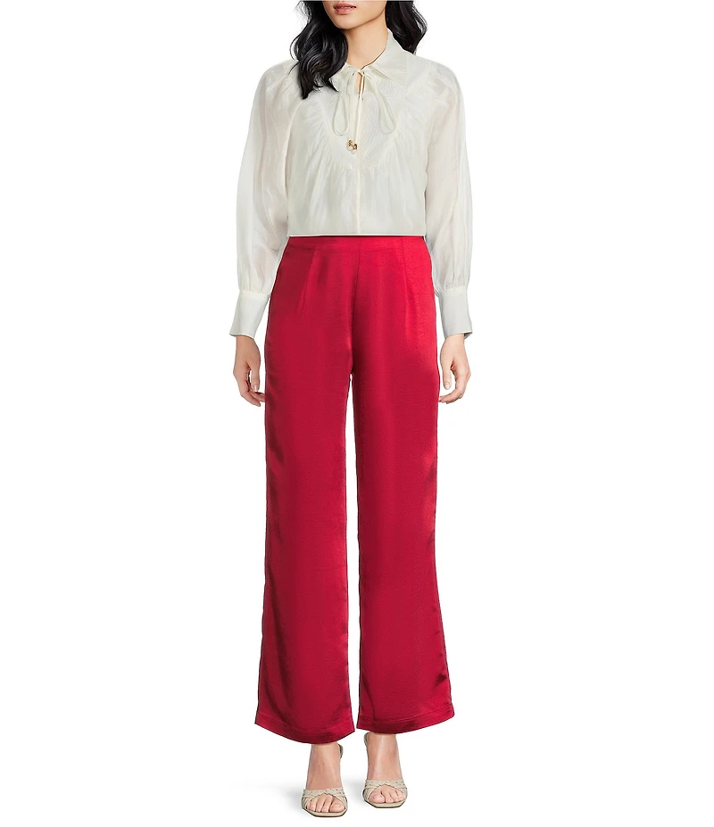 CIEBON Petite Size Georgina Split V-Neck Long Sleeve Tencel Voile Top