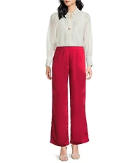 CIEBON Petite Size Georgina Split V-Neck Long Sleeve Tencel Voile Top