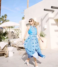 CIEBON Petite Size Leena Printed Crepe Halter Collared Neck Sleeveless A-Line Midi Dress