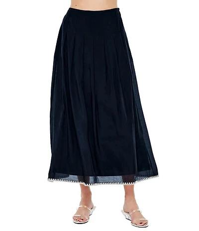 CIEBON Petite Size Pheona Blanket Stitched Pleated High Waisted A-Line Coordinating Midi Skirt