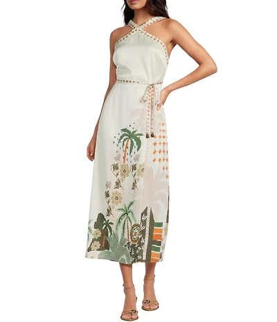 CIEBON Petite Size Pricella Halter Neck Sleeveless Satin Midi Dress