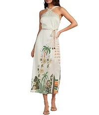 CIEBON Petite Size Pricella Halter Neck Sleeveless Satin Midi Dress