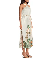 CIEBON Petite Size Pricella Halter Neck Sleeveless Satin Midi Dress