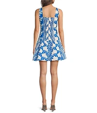 CIEBON Petite Size Sade Printed Poplin High Square Neck Sleeveless Drop Waist Mini Dress