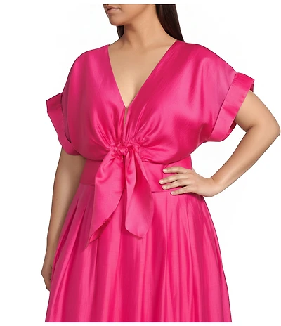 CIEBON Plus Clarisa V-Neck Half Sleeve Tie Front Coordinating Cropped Blouse