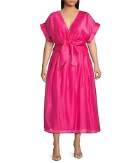 CIEBON Plus Clarisa V-Neck Half Sleeve Tie Front Coordinating Cropped Blouse