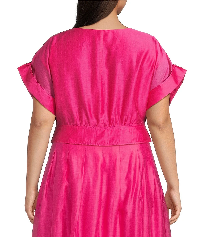 CIEBON Plus Clarisa V-Neck Half Sleeve Tie Front Coordinating Cropped Blouse