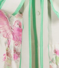 CIEBON Plus Size Ashton Bird Print Collared V-Neck Short Puff Sleeve Tiered Hem Belted A-Line Mini Dress