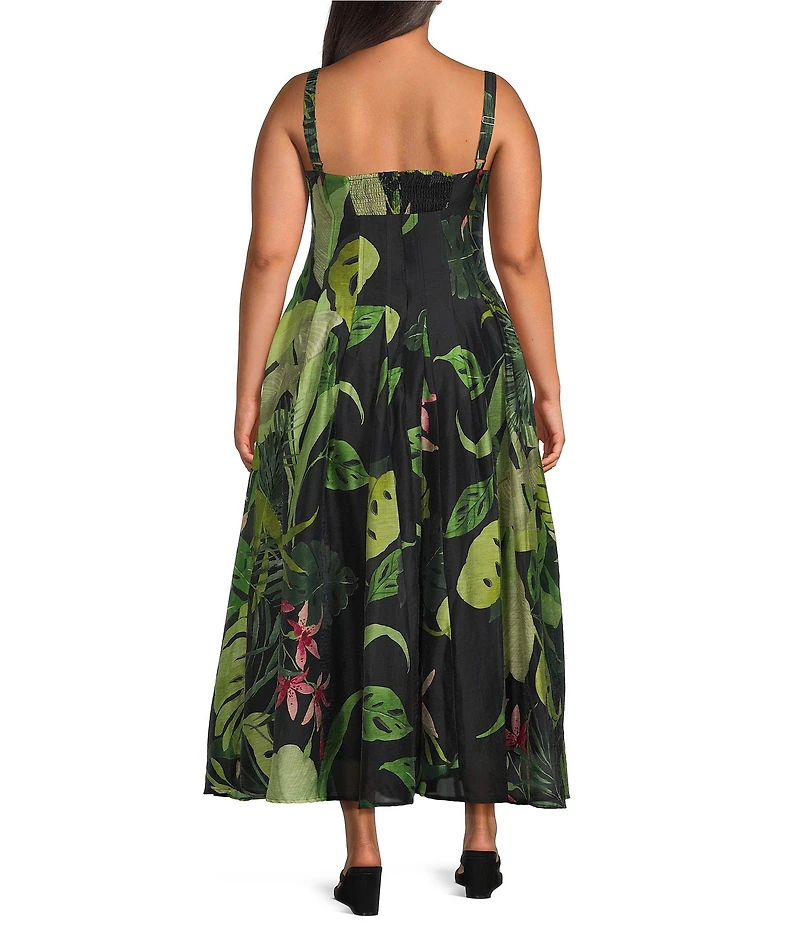 CIEBON Plus Size Dorothy Tropical Printed Voile Square Neck Sleeveless Maxi Dress