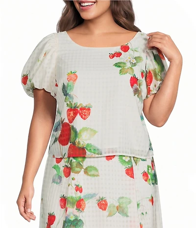 CIEBON Plus Size Gianna Printed Jewel Neck Short Sleeve Coordinating Top