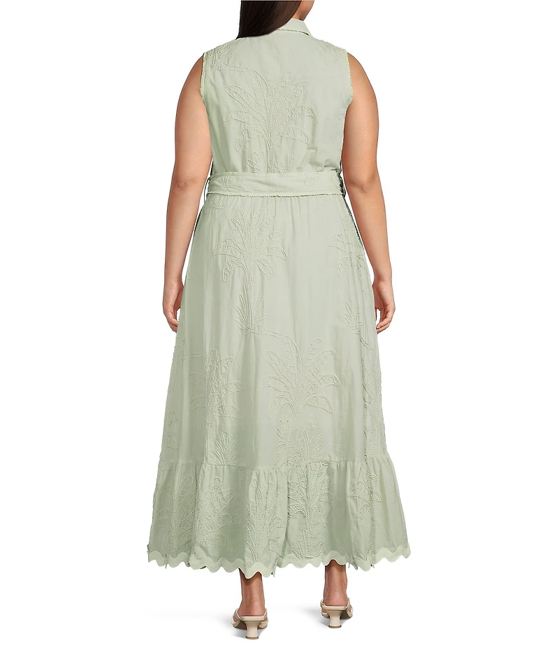 CIEBON Plus Size Kahlo Embroidered Halter Neck Sleeveless A-Line Poplin Maxi Dress
