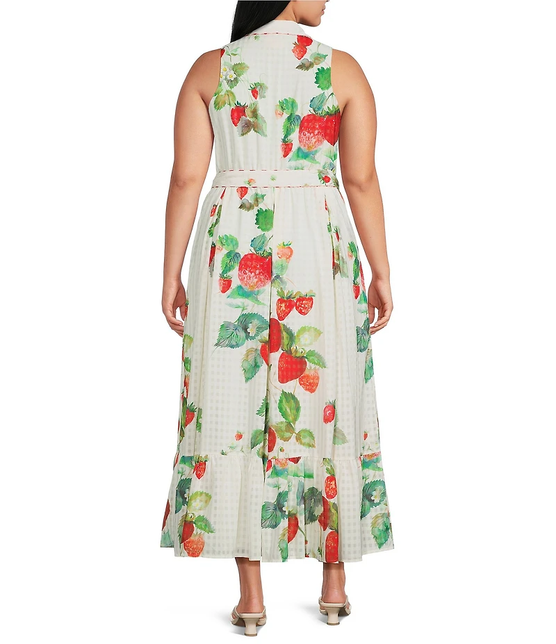 CIEBON Plus Size Katerina Printed Chiffon Collared Neck Sleeveless A-Line Midi Dress