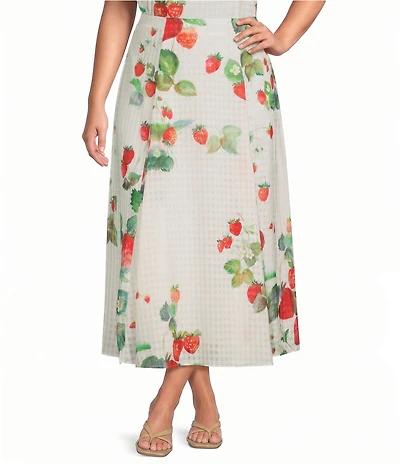 CIEBON Plus Size Nataly Printed Chiffon A-Line Flared Hem Coordinating Midi Skirt