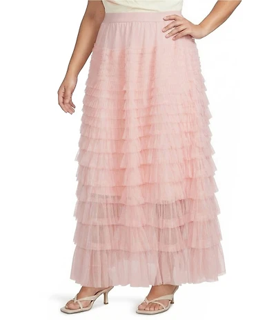 CIEBON Plus Size Niki Ruffled Tulle A-Line Maxi Skirt