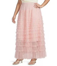 CIEBON Plus Size Niki Ruffled Tulle A-Line Maxi Skirt