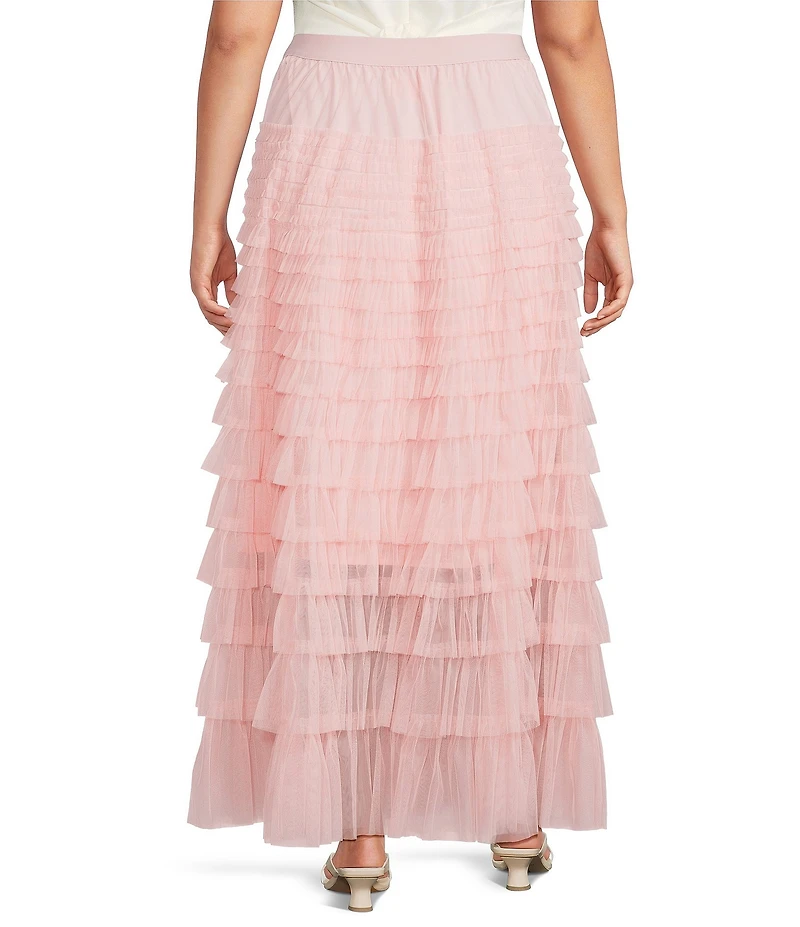 CIEBON Plus Size Niki Ruffled Tulle A-Line Maxi Skirt