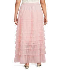 CIEBON Plus Size Niki Ruffled Tulle A-Line Maxi Skirt