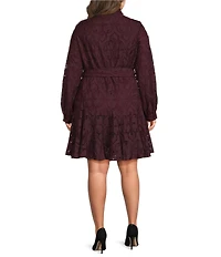 CIEBON Plus Size Serane Eyelet Embroidered Lace Collared Long Sleeve Shirt Dress