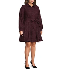 CIEBON Plus Size Serane Eyelet Embroidered Lace Collared Long Sleeve Shirt Dress