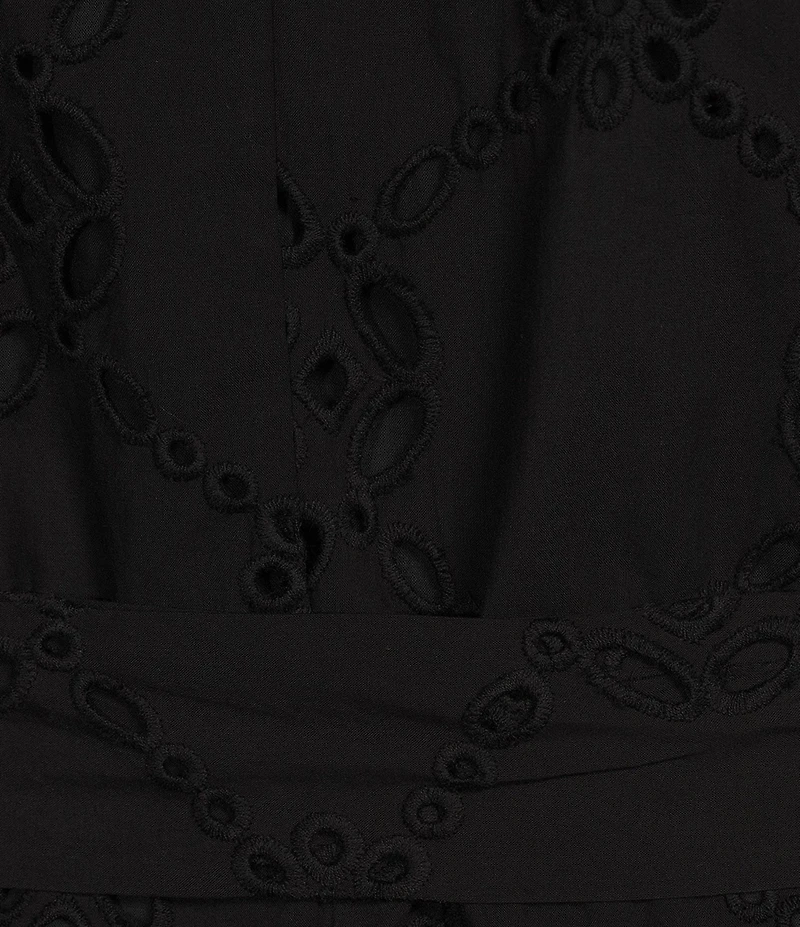 CIEBON Plus Size Willa Poplin Embroidered Collared Short Sleeve Belted Midi Shirt Dress