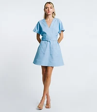 CIEBON Polly Faux Denim V-Neck Short Sleeve Mini Dress