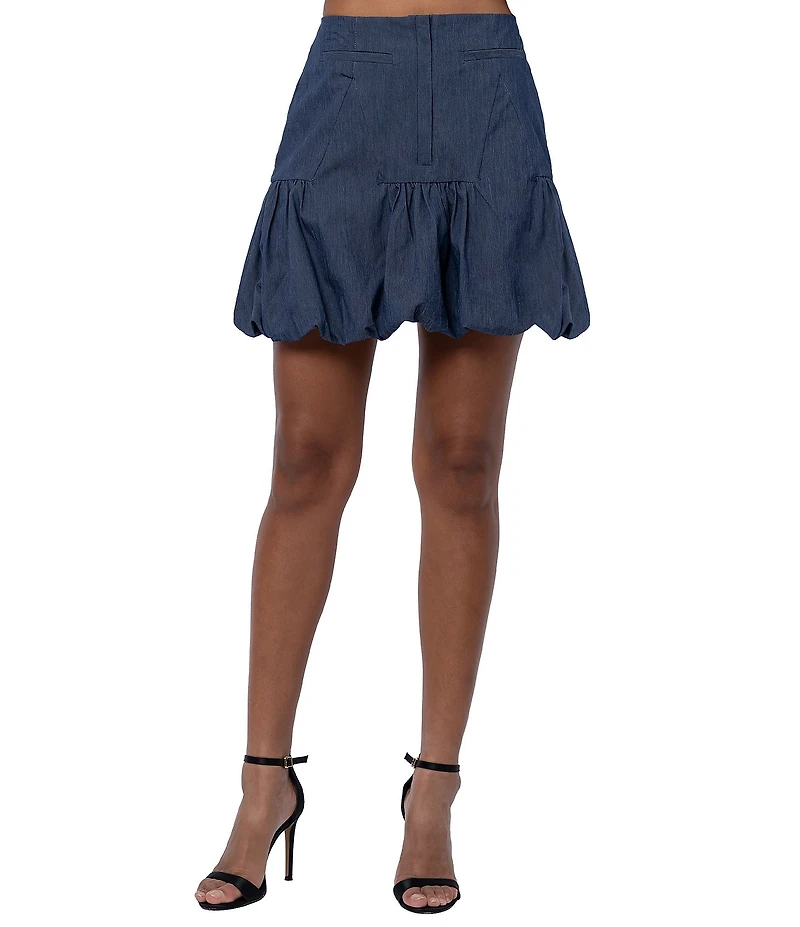 CIEBON Raz Denim High Waisted Bubble Hem Godet Mini Skirt