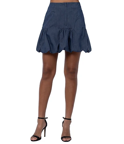 CIEBON Raz Denim High Waisted Bubble Hem Godet Mini Skirt