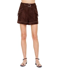 CIEBON Reagan Faux Suede High Rise Cuffed Hem Belted Shorts