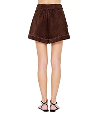 CIEBON Reagan Faux Suede High Rise Cuffed Hem Belted Shorts
