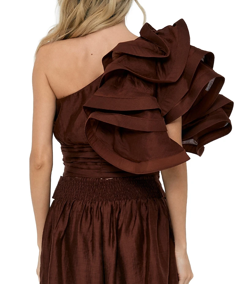 CIEBON Risa One Shoulder Mulit Tiered Ruffle Flutter Sleeve Coordinating Top