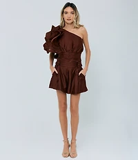 CIEBON Risa One Shoulder Mulit Tiered Ruffle Flutter Sleeve Coordinating Top